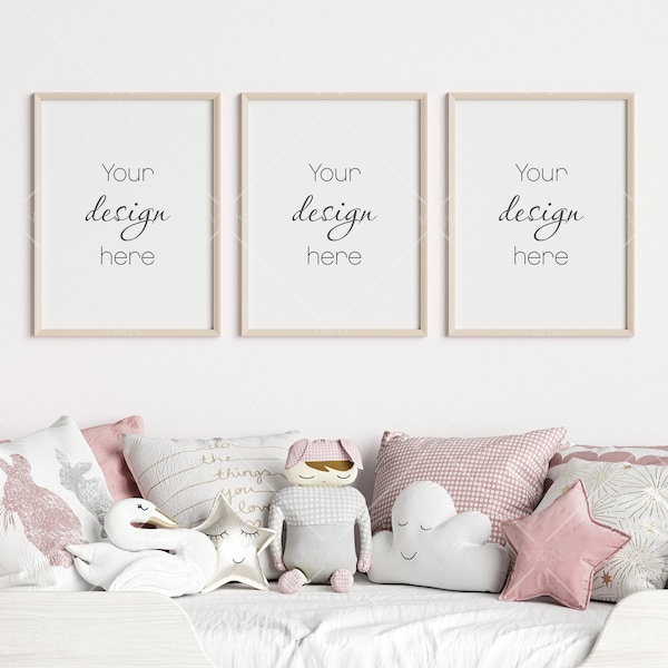 Nursery Frame Mockup, Modern Kid's Room Frame Mockup, Children's Room Mockup, 3 Frames Nursery Mockup, Three Frames Nursery Mockup