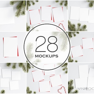 Pacchetto mockup cartolina di Natale 5x7, 1x1, set di mockup per biglietti di auguri, PSD JPG