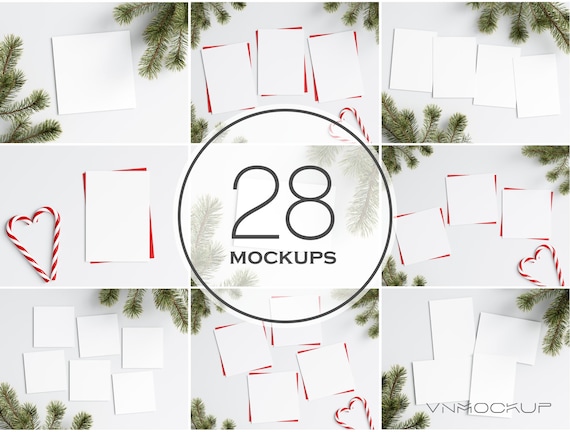 Christmas Card Mockup Bundle, 5x7, 1x1, PSD JPG (Digital Download)