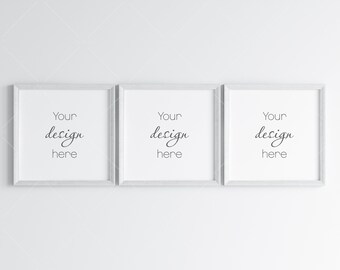 May include: Three white picture frames with a simple white mat and a white background. The text "Your design here" is written in each frame.