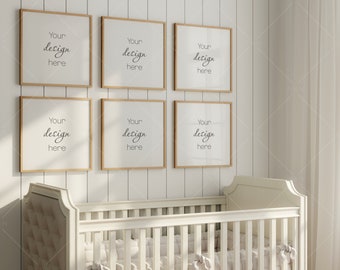 Nursery Frame Mockup, Six Square Frames, Gallery Wall Mockup (PSD & JPG)