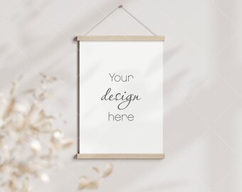 Magnetic Poster Bar Mockup, Wooden Hanging Frame (PSD JPG PNG)