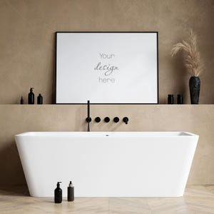 Bathroom Frame Mockup, Horizontal Poster Frame Mockup, Modern Interior Mockup, Mockup Frame