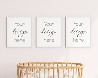 Nursery Frame Mockup, Modern Kid's Room, 3 Frames (PSD, JPG, PNG)