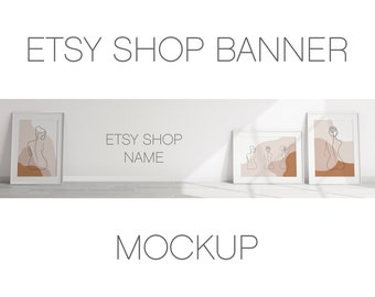 Etsy Shop Banner Mockup With White Frames A1, Minimalist Frame Mockup, Poster Mockup, Frame Mockup for Print, Frame Mockup for Art
