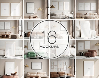 Modern Interior Frame Mockup Bundle, Gallery Wall Mockup (PSD JPG)