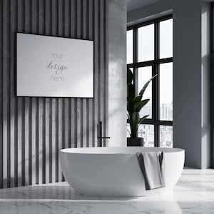 Landscape Bathroom Frame Mockup, Poster Mockup, Modern Interior Mockup, Mockup Frame