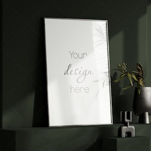 Frame Mockup in Dark Modern Interior Room, Poster Mockup, PSD JPG
