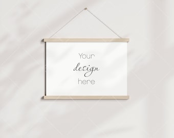 Wooden Magnetic Poster Hanger Mockup, PSD JPG PNG