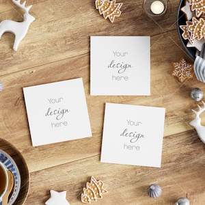 Drie Vierkante Kerstkaarten Mockup 1x1, Mockup Kerstkaart, Uitnodiging Mockup, Wenskaart Mockup