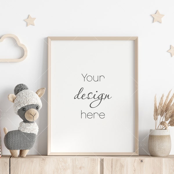 Nursery Frame Mockup, Modern Portrait Frame (PSD, JPG, PNG)