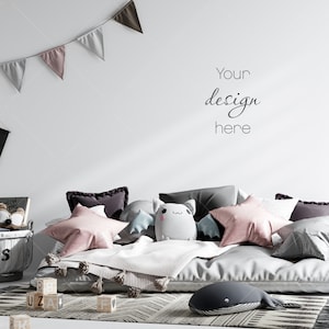 Kids Room Wall Background JPG, Nursery Wall Mockup, Children&#39;s Room Mockup, Empty Wall Nursery Interior Mockup