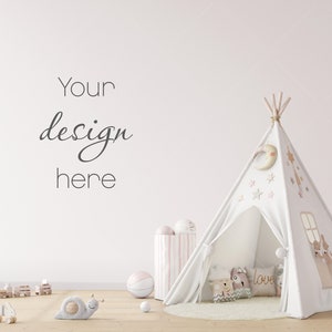 Nursery Wall Mockup, Modern Kid&#39;s Room Mockup, Children&#39;s Room Mockup, Empty Wall Nursery Interior Mockup, Minimalist Nursery Mockup