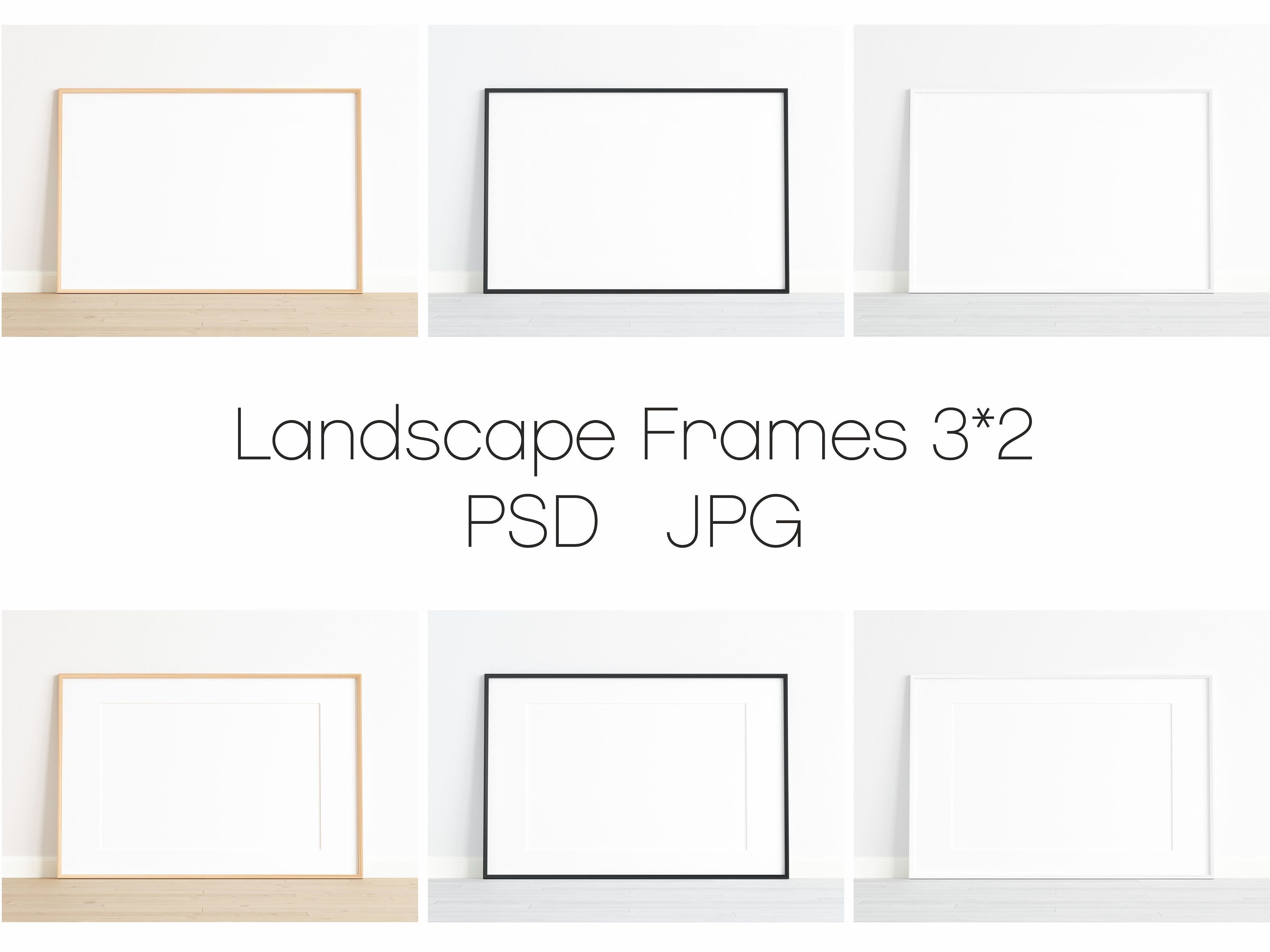 White Landscape Frame with Wooden Borders Stock Photo