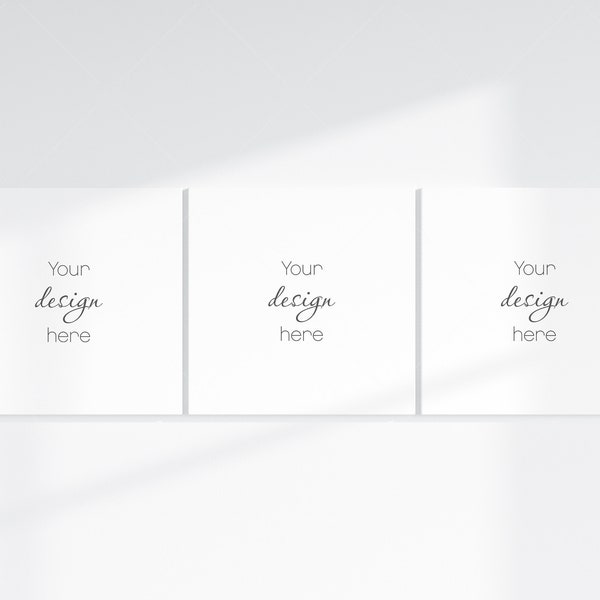 Three 1x1 Canvases Mockup PSD, 3 Square Canvases Mockup Smart Object in Photoshop, Minimalist Square Canvases Mockup JPG PSD