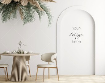 Maqueta de pared de comedor, interior moderno (descarga digital)