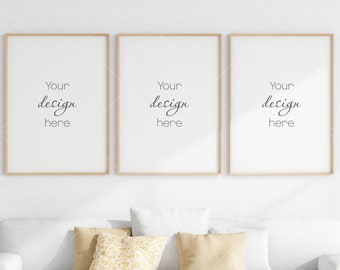 Living Room Frame Mockup, 3 Minimalist Frames Mockup, Three Vertical Wooden Frames Mockup, Vertical Frames Mockup, Frame Mockup for Print