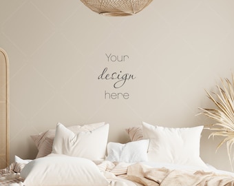 Boho Bedroom Wall Mockup, Modern Interior (JPG File)