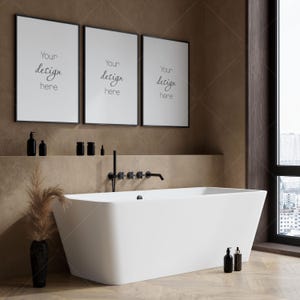 Bathroom Frame Mockup, Three Poster Frame Mockup, Modern Interior Mockup, Mockup Frame