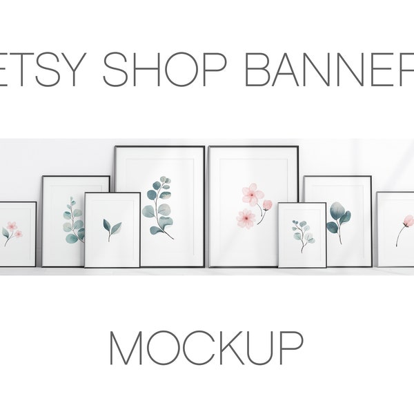 Etsy Shop Banner Mockup, Black Portrait Frames Mockup Bundle, Minimalist Frame Mockup, Poster Mockup, Frame Mockup for Print