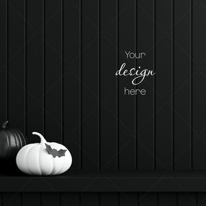 Halloween Wall Mockup, Black Interior Background, JPG