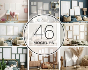 Gallery Wall Mockup Bundle, Interior Frame Mockup (PSD JPG)
