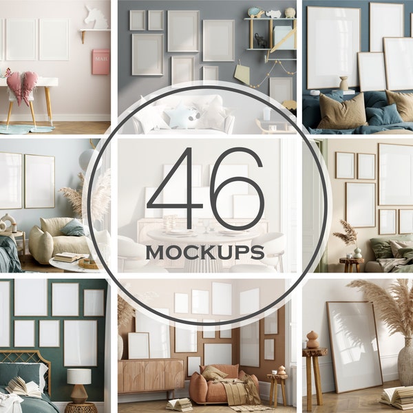 Interior Frame Mockup Bundle, PSD JPG, Gallery Wall Mockup Bundle