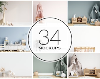 Mockup per cameretta dei bambini, bundle di mockup per pareti della cameretta dei bambini, JPG