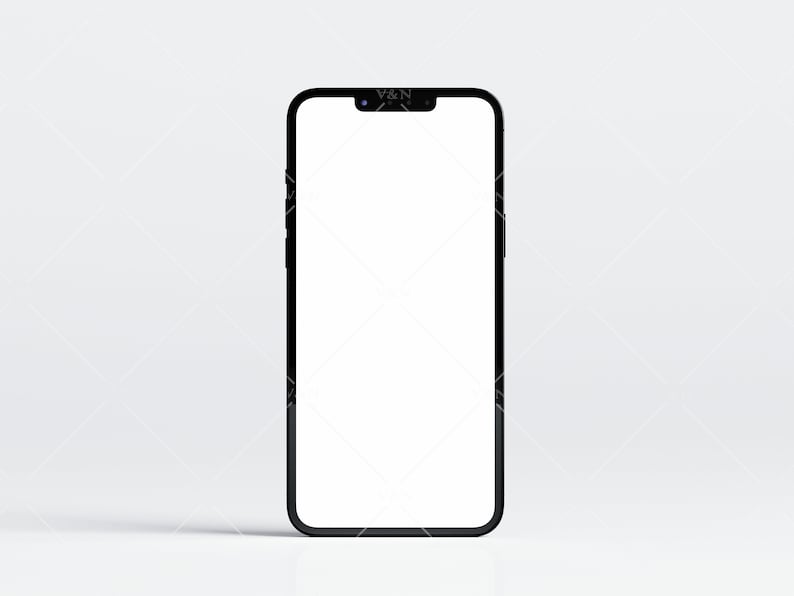 K&ouml;nnte beinhalten: Ein schwarzes Smartphone mit einem leeren wei&szlig;en Bildschirm. Das Telefon befindet sich auf einem wei&szlig;en Hintergrund.