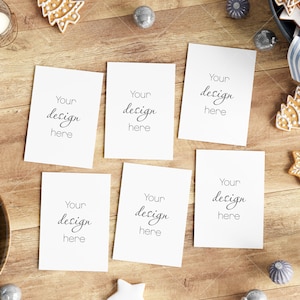 Zes Kerstkaarten Mockup 5x7, Mockup Kerstkaart, Uitnodiging Mockup, Wenskaart Mockup