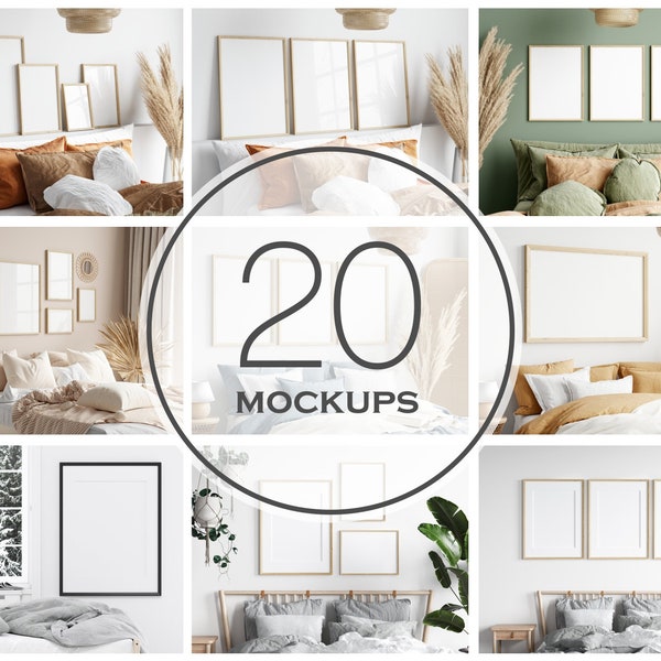 Bedroom Frame Mockup Bundle, PSD JPG