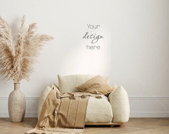 Neutral Living Room Wall Mockup, Interior Scene (JPG File)