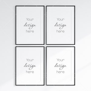 4 Minimalist Frame Mockup, Four Vertical Black Frame Mockup, Poster Mockup, Portrait Frame Mockup, Frame Mockup for Print, JPG PNG PSD