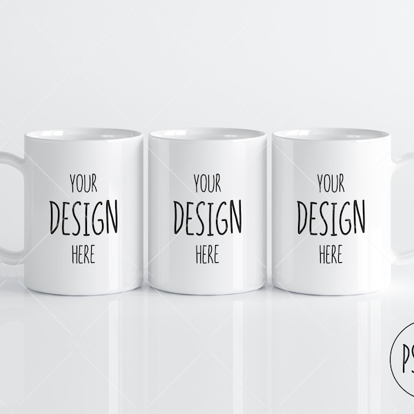 3 Mugs Mockup,  Coffee Cups Mockup, Three White Mugs Mockup, PSD JPG, Cup Mockup Photoshop Smart Object, Mug Mockup Front, Mug Mockup Back