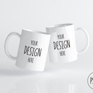 2 Mugs Mockup,  Coffee Cups Mockup, Two White Mugs Mockup, PSD JPG, Cup Mockup Photoshop Smart Object, Mug Mockup Front, Mug Mockup Back