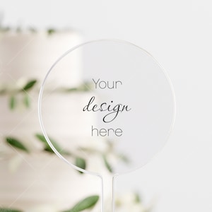 Mockup di cake topper acrilico, mockup di torta di compleanno / matrimonio, file PSD JPEG digitali