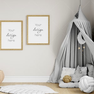 Kids Room Frame Mockup, Nursery Frame Mockup, Portrait Frame Nursery Interior Wall Mockup, Minimalist Nursery Frame Mockup