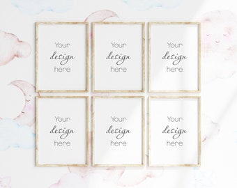 Nursery Frame Mockup, 6 Portrait Frames, Modern Kids Room (PSD, JPG, PNG)