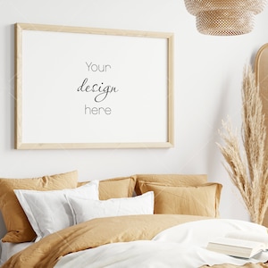 Interior Mockup, Frame Mockup in Bedroom Interior, Poster Mockup, PSD JPG