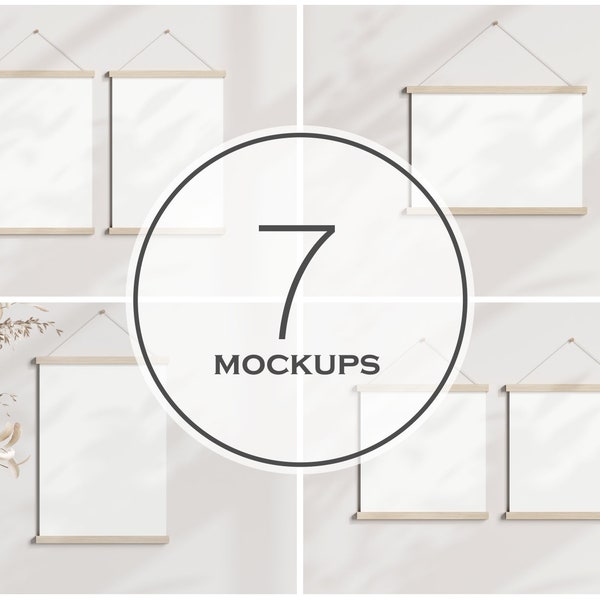 Poster Hanger Mockup Bundle Set, PSD JPG