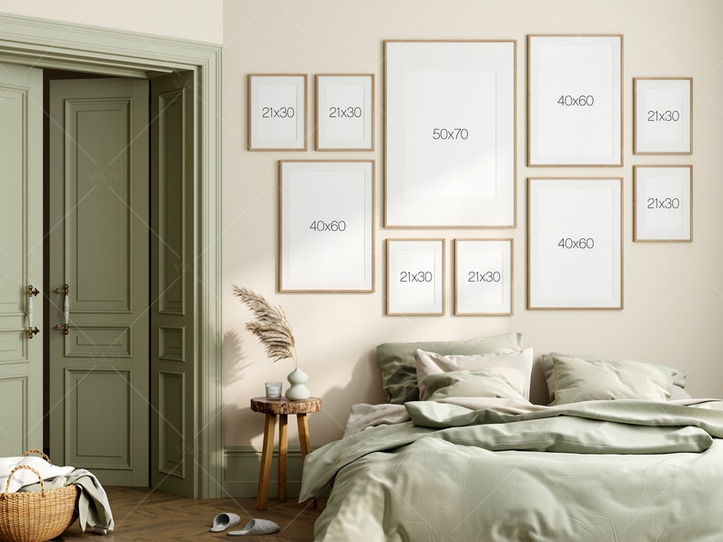 Bedroom Gallery Wall Frame Mockup PSD JPG Etsy Bedroom Gallery Wall Frame Mockup PSD JPG Etsy