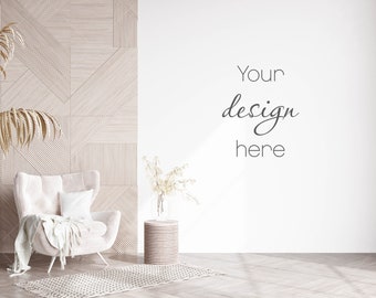 Modern Living Room Wall Mockup, Interior Scene (Digital Download)