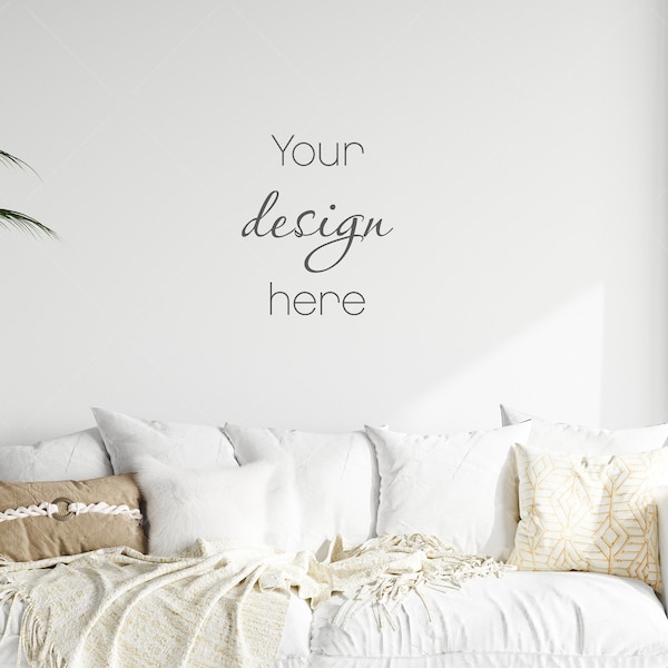 Blank Wall Mockup, Modern Living Room Interior (JPG File)