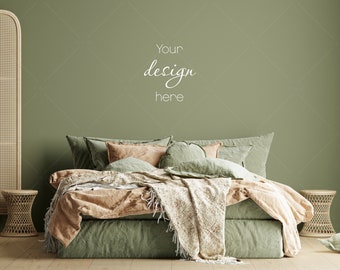 Modern Bedroom Wall Mockup, Interior Scene (Digital Download)