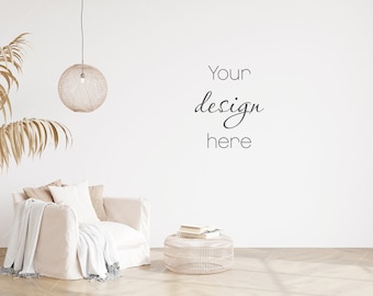 Modern Living Room Wall Mockup, Interior Display (Digital Download)
