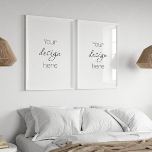 Frame Mockup in Bedroom Interior, Bedroom Frame Mockup, Poster Mockup, PSD JPG