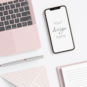 Phone Mockup, JPG PNG PSD, Flat Lay, Minimalist Device Mockup, Phone Template