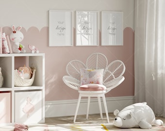 Maqueta de marco rosa para habitación infantil, interior de guardería (PSD y JPG)
