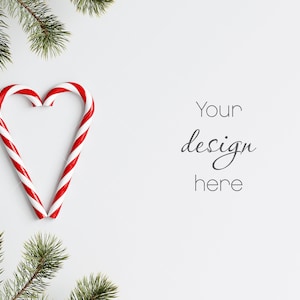 Christmas Flat Lay Mock Up JPG, Styled Wooden Background With Christmas Decor