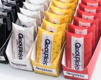 Qoolpicks. Flavoured Toothpicks. 4 Refreshing Flavours to choose. Peppermint, Lemon Mint, Strawberry Mint and Cinnamon flavours.